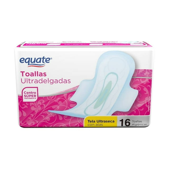 Toallas femeninas Equate ultradelgadas tela ultraseca con alas 16 pzas