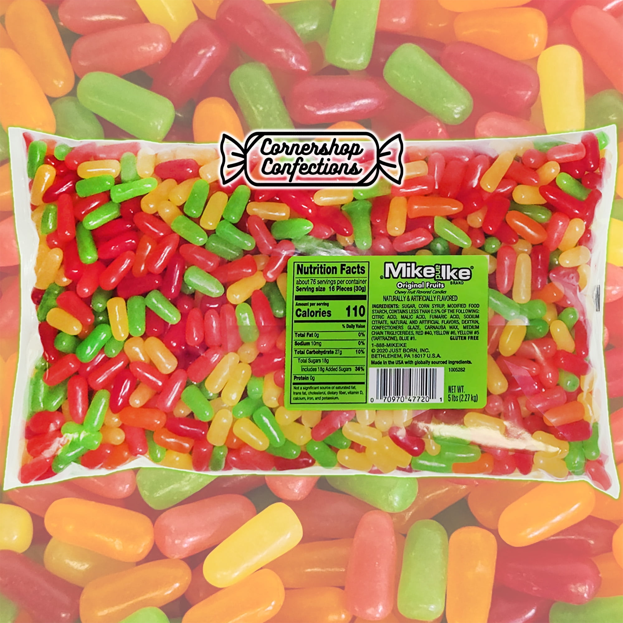 Mike and Ike Chewy Candy Bulk Pack - 10 Pounds Total - Variety of Gluten Free Original Fruits Flavors - Over 2400 Pieces - 2 Separate 5 Pound Bags In Cornershop Confections Protective Pack