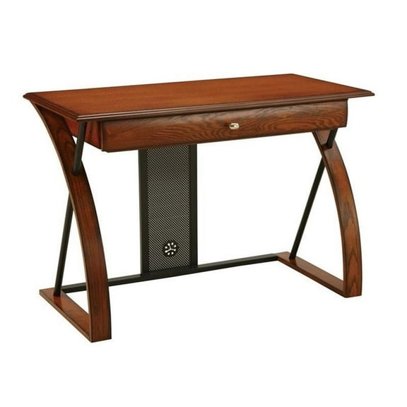 Pemberly Row Computer Desk in Medium Brown Oak with Black Accents in Wood