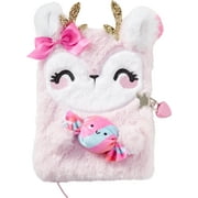 Claire's Light Pink Fuzzy Reindeer Diary, Sparkly Horns, with Lock and Key, 89798