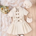 thumbnail image 2 of Mercatoo Little Child Girls' Dresses Summer Solid Color Lapel Cardigan Double Dress Fashion Long Sleeve with Hat, 2 of 6