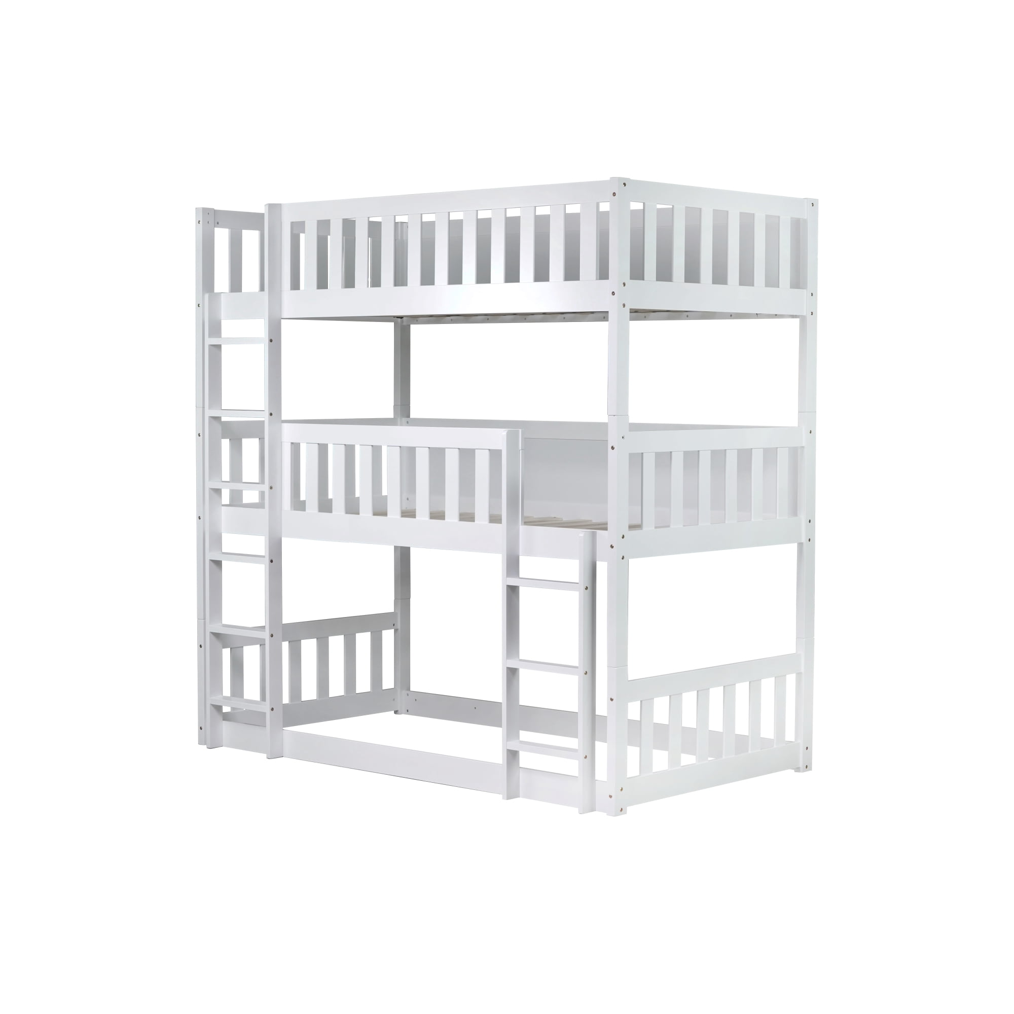 Leumius Twin over Twin over Twin Size Triple Bed Frame with Ladders and Guardrails,Detachable Bunk Bed for Boys Girls White