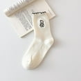 thumbnail image 2 of Tao Tao Women's Ruffle Frilly Rib Knit Crew Socks Floral Embroidery Scalloped Pointelle Casual Ankle Socks White Free Size, 2 of 5