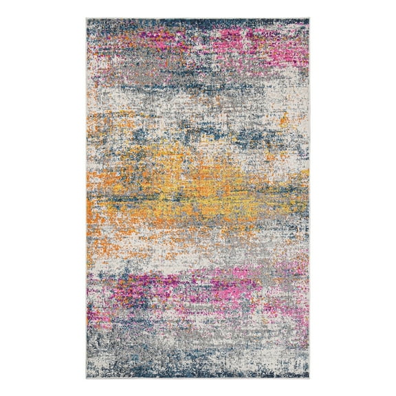 Luxee Designs Montana 8x10 Area Rug, Durable Low - Pile Abstract Pattern Indoor Rugs for Living Room, Bedroom, Kitchen, Office, High Traffic Area - Orange/Pink