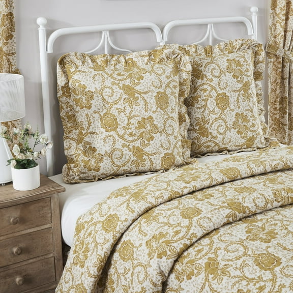 VHC Brands Dorset, Farmhouse Euro Sham, Floral, Gold, 26x26