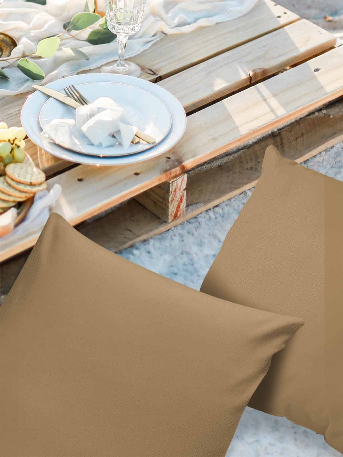 Outdoor Waterproof Throw Pillow Covers Set of 2 Solid Color Decorative Pillowcases Square Outdoor Pillows Cushion Case 16x16 Inch Khaki Farmhouse Vintage Patio Pillows for Couch Sofa Bed Garden
