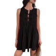 thumbnail image 3 of Robe Mini à Nouer devant pour Femmes Été Sans Manches Plissée Décontractée Ample Style Babydoll Robes Noir G, 3 of 10