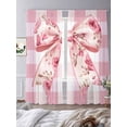 thumbnail image 4 of Pink Floral Print Semi Sheer Curtains 108 Inch Length 2 Panels Set, Checkered Bow Rose Flower Gingham Sheer Kitchen Curtain Privacy Voile Window Curtain for Living Room Bedroom Rod Pocket Drapes, 4 of 7