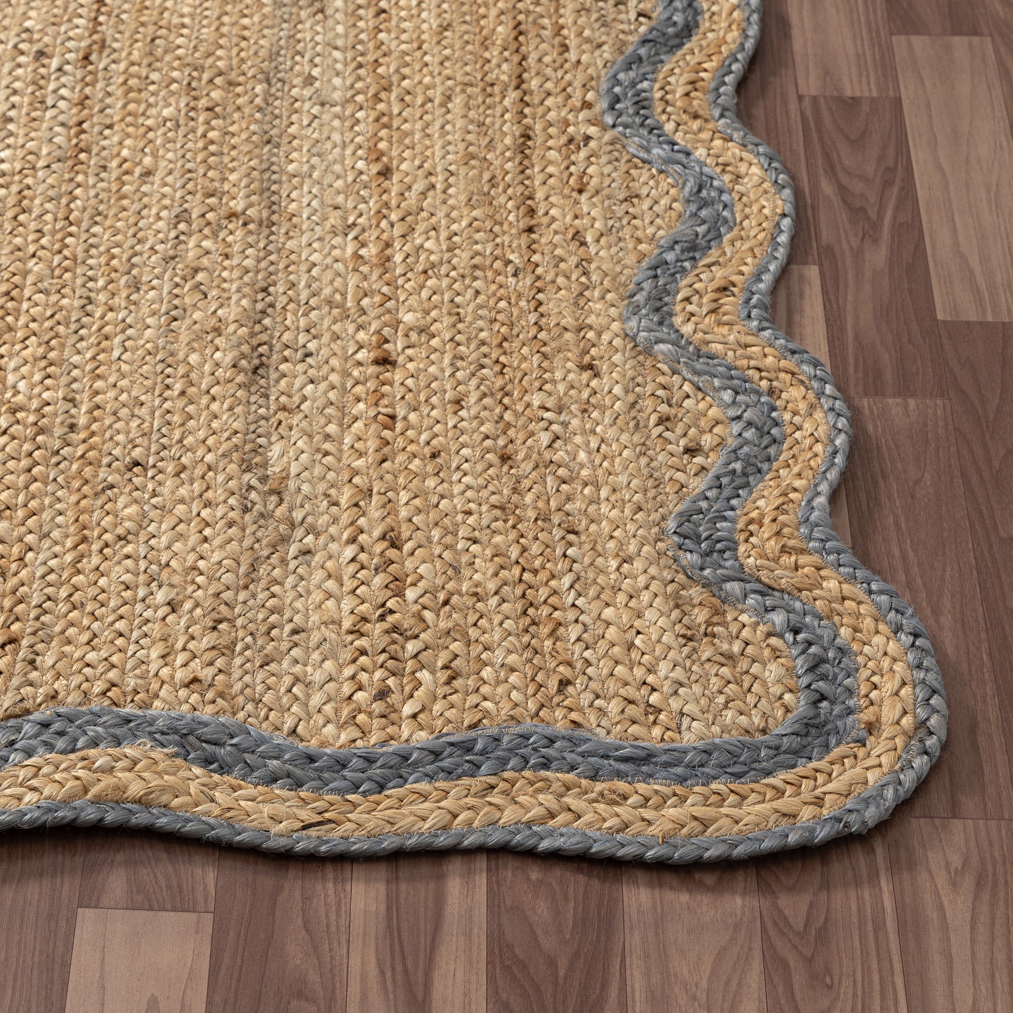 Harlow Hill Teni Braided Jute 7'9" x 9'9" Gray/Natural Bordered Performance Indoor Area Rug