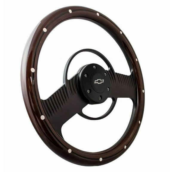 14" Matte Black Mahogany Grip Steering Wheel Chevy Horn Button"