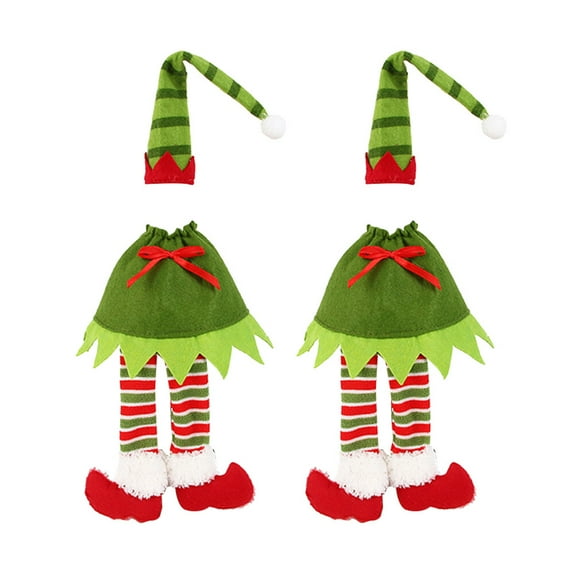 Set of 2 Christmas Wine Bottle Covers with Striped Design, Decorative Holiday Wine Bags for Party and Seasonal Celebration