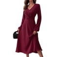 thumbnail image 3 of Vestido largo LaLalin para mujer, manga larga, cuello en V, cintura torcida, 3 of 7
