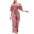 thumbnail image 2 of Gaecuw Jumpsuits for Women Dressy Short Sleeve Off the Shoulder Strapless Overall Band Collar Floral Printed Onesie One Piece Outfits Boho Long Pants Wide Leg Chiffon Summer Romper Ankle Length, 2 of 7