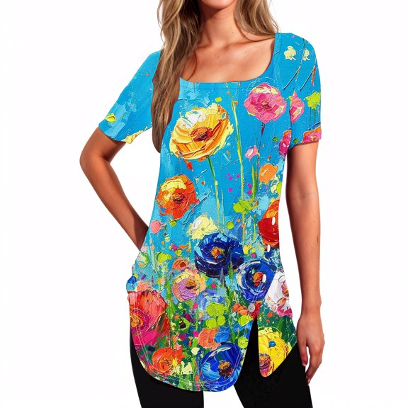 Summer Tops For Women 2026 Vacation Beach Womens Summer Tops Elbow Length Sleeves Womens Blouses Casual V Neck Cotton T Shirts For Women Graphic Tees