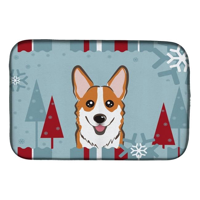 Carolines Treasures BB1750DDM Winter Holiday Red Corgi Dish Drying Mat