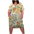 thumbnail image 2 of Viikei Summer Dresses for Juniors,Plus Size Dress for Women V Neck Summer Printing Sundresses Knee Short Sleeve with Pockets Multicolor XXXXL, 2 of 5