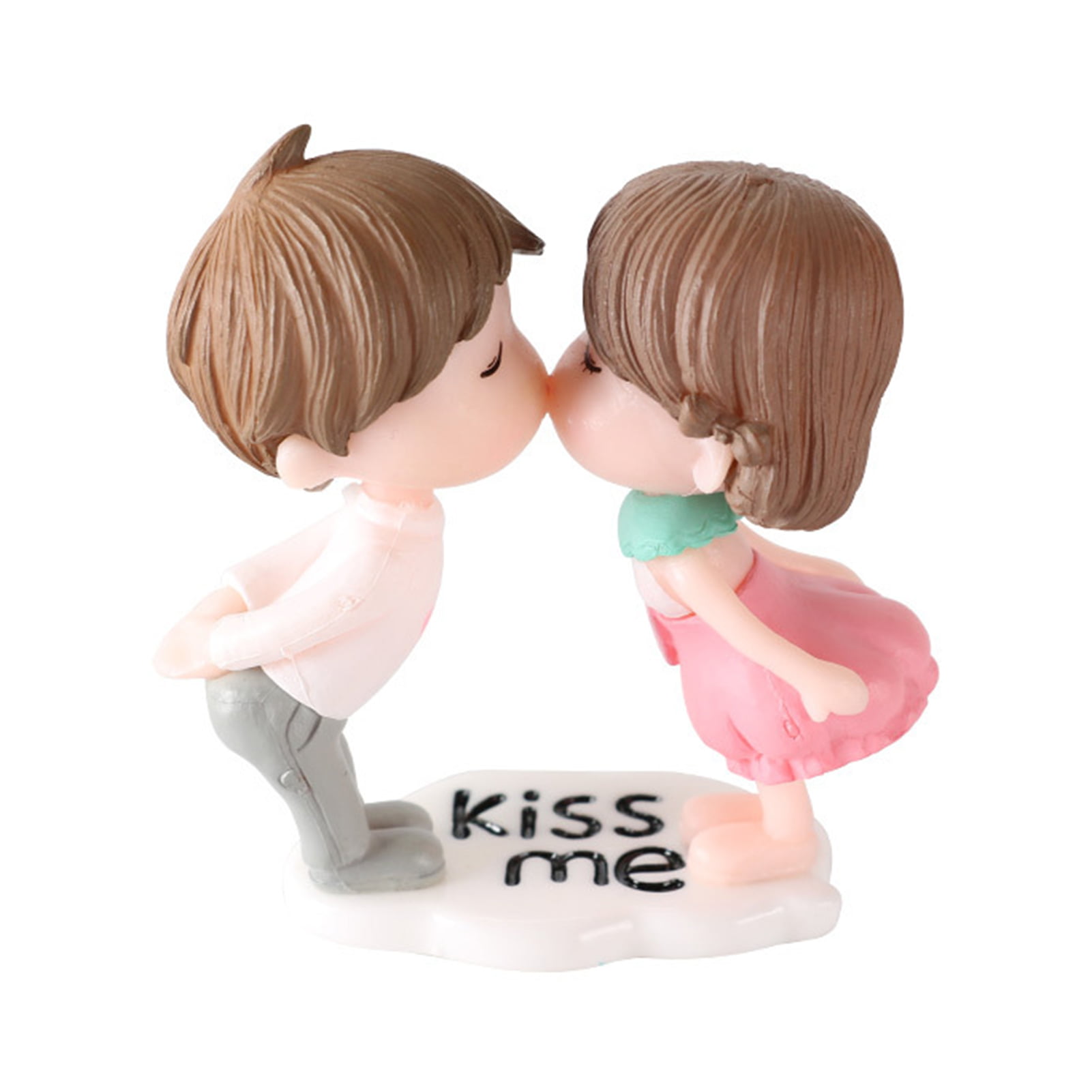 QILIN Couple Figurine Romantic Cartoon Mini Car Ornament Kiss Balloon  Couple Miniature for Valentines Day 