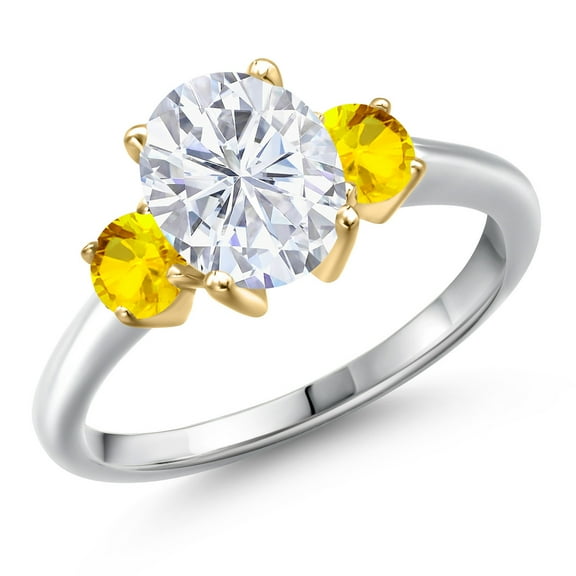 Gem Stone King 10K Two Tone Gold White Moissanite and Yellow Sapphire Engagement Ring for Women | 2.82 Cttw | Oval 9X7MM | Gemstone Birthstone | Size 5