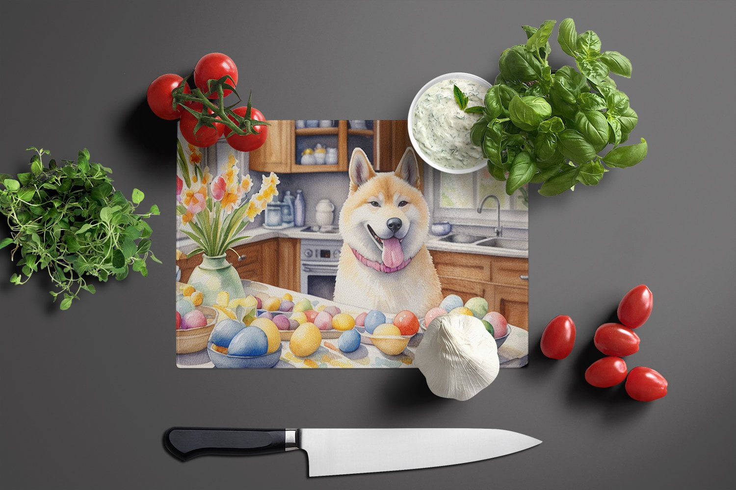 Decorating Easter Akita Glass Cutting Board 12 in x 15 in