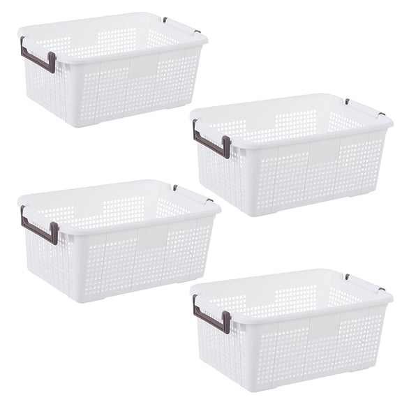 HANAMYA Stackable Storage Basket Organizer with Handle 20 Liter White (Set of 4)