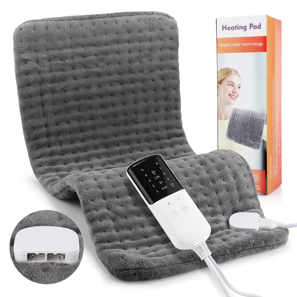 Hwallkare Electric Heating Pad for Back, Flannel Heat Pad with 10 Heat Levels 4 Auto Off Timers, Heating Pad for Period Cramps Shoulder Abdomen Knee, Machine Washable (12"x24", Gray)