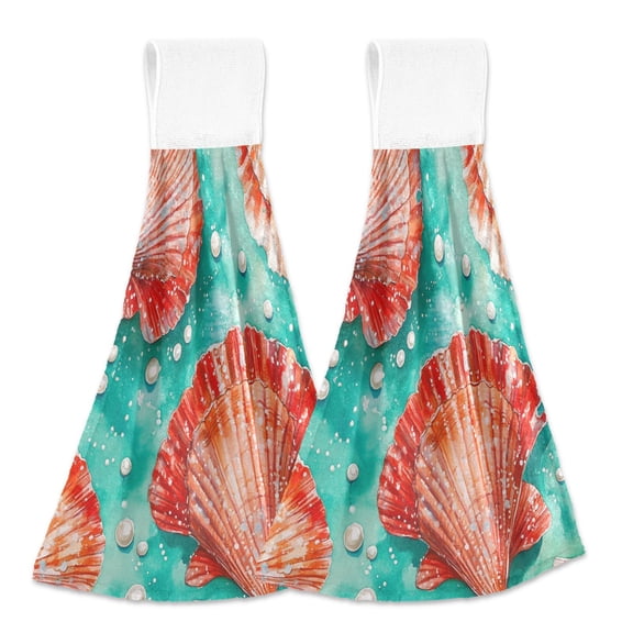BZSMCE Hanging Hand Towels Fashion Coral Seas Pattern 2-Pack - Velcro Style Bathroom Kitchen Towels
