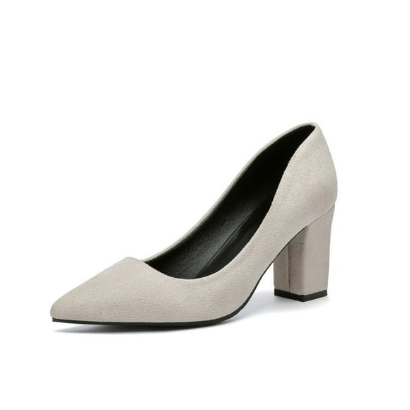 New Women Pumps Flock Sweet Thick High Heels Female Sexy Office Pointed Toe Dress Work Pump Cute Shoes Ladies Footwear