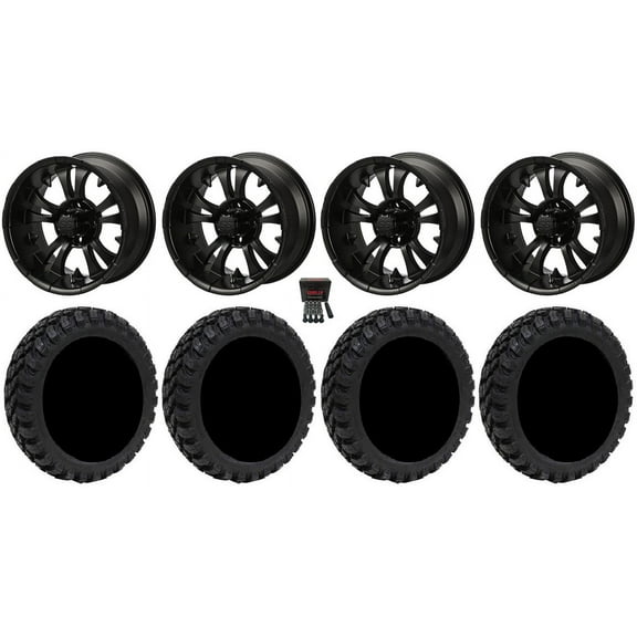 LSI Warlock 15" Golf Cart Wheels Matte Black 23" Nomad Tires E-Z-GO & Club Car