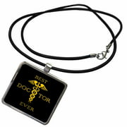 Best doctor ever. A caduceus symbol. Yellow on black medical gift Necklace With Rectangle Pendant ncl-323677-1
