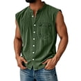thumbnail image 2 of Men's Vintage Denim Vest With Stand Collar And Button Front, Sleeveless Casual Jean Shirt Featuring Chest Pocket Army Green L, 2 of 6