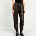 thumbnail image 3 of Tqyyweavej Faux Leather Pants for Women High Waist Elastic Waist Casual PU Trousers Drawstring Solid Color Wide Leg Pants Size S to L, 3 of 7
