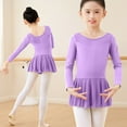 thumbnail image 2 of Eltusu Girls Ballet Dance Dress, Practice Short Sleeve Cotton Crewneck Leotard Skirts Purple Size 6-7 T, 2 of 8