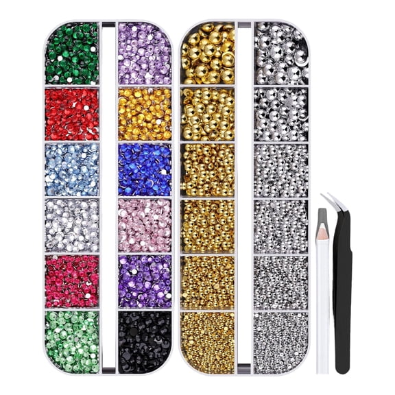 Rhinestones bedazzling kit, Variety Colors Flatback Resin Gems with Tweezer Pickup Pencil Storage Case for DIY Jewelry Making Crafts Supplies