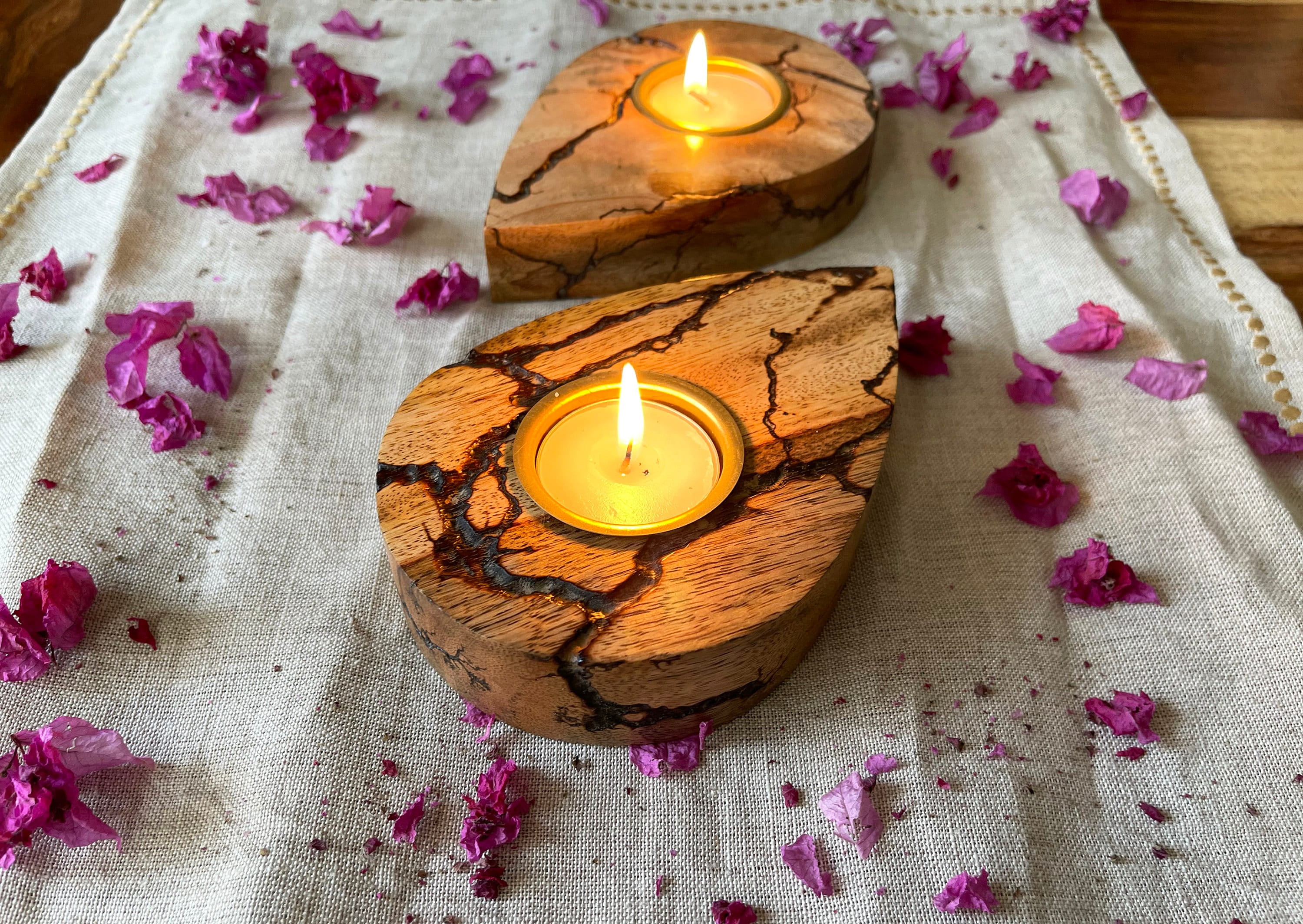 Set of 2, Handmade wooden tea light holders unique favors gifts