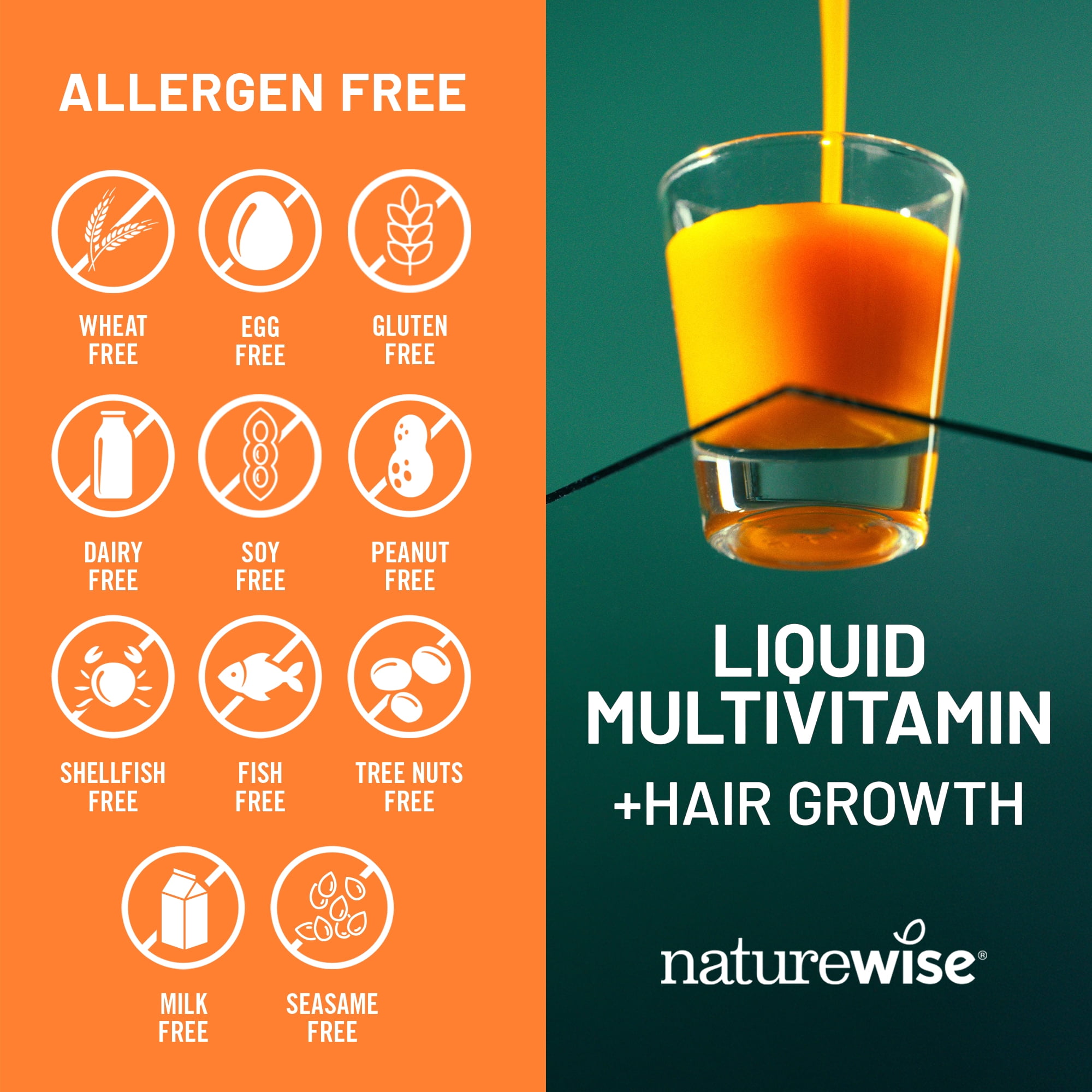 NatureWise Liquid Multivitamin Hair Growth - Sugar-Free Peach Mango - 30 floz[30 Servings]