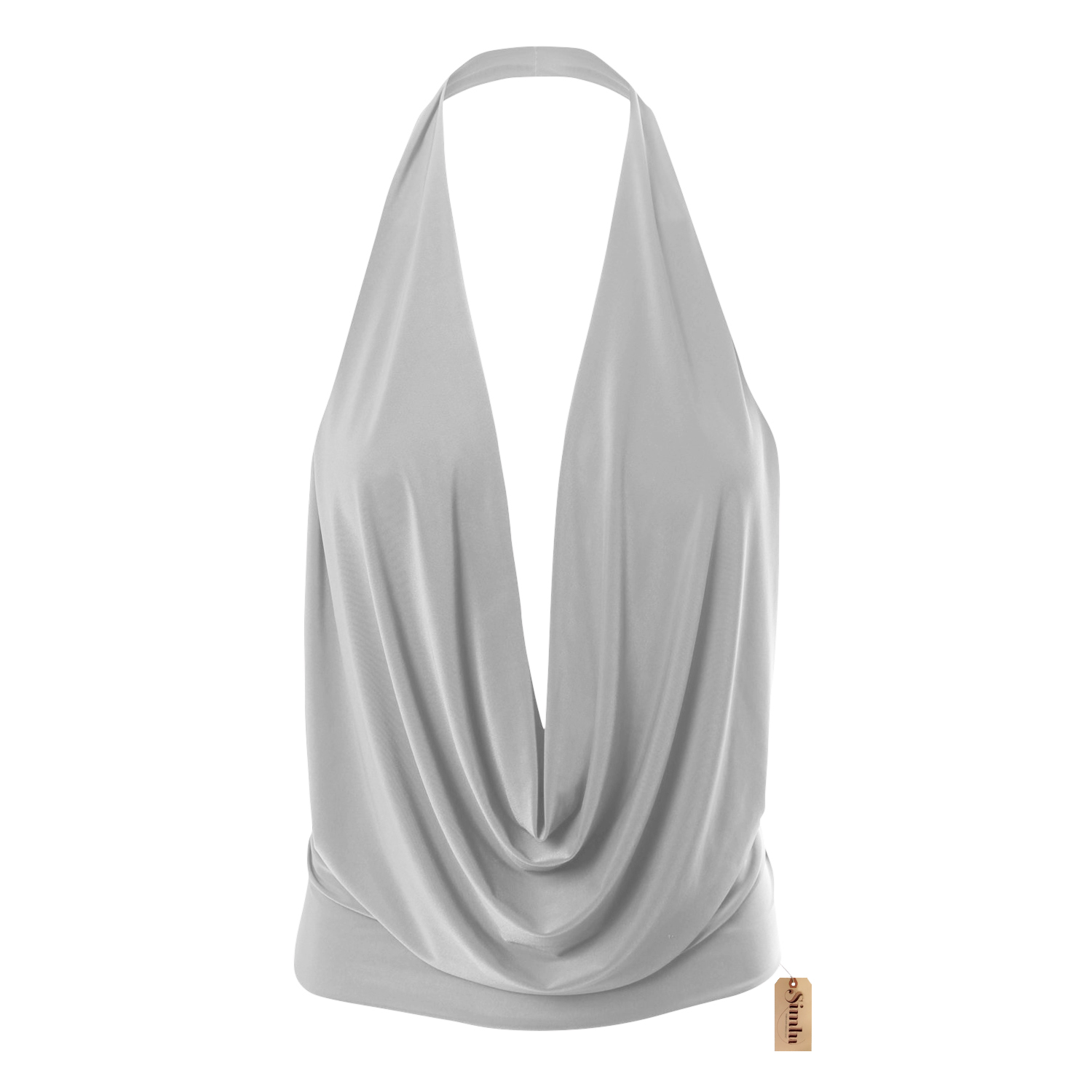 Simlu Womens Lightweight Sexy Drape Backless Cowlneck Low Cut