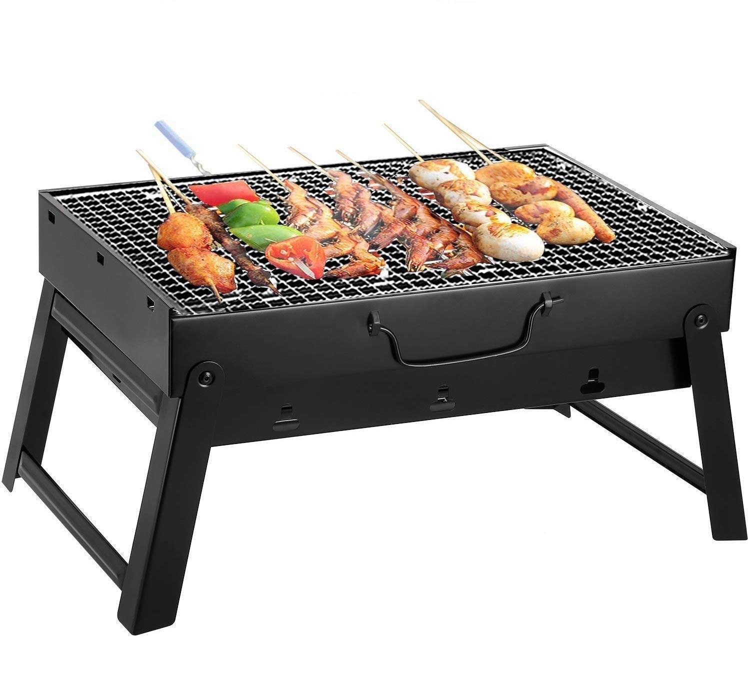 STARLEY Folding Portable Outdoor Barbeque Charcoal Bbq Grill Oven Black Carbon Steel, Black, Free Standing