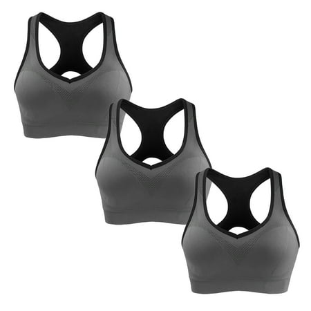 

3PCS Women Yoga Sports Bra Breathable Running Underwear Active Vest Padded Crop Tops Gym Top Plus Size S-2XL