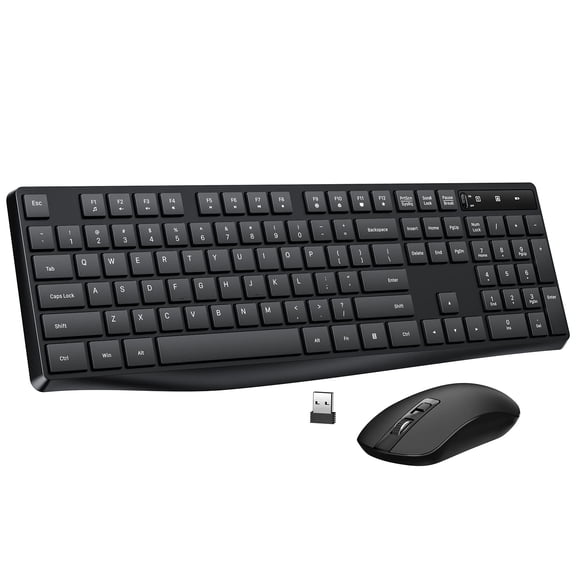 Combo de teclado y ratón inalámbricos Lovaky de tamaño completo, negro