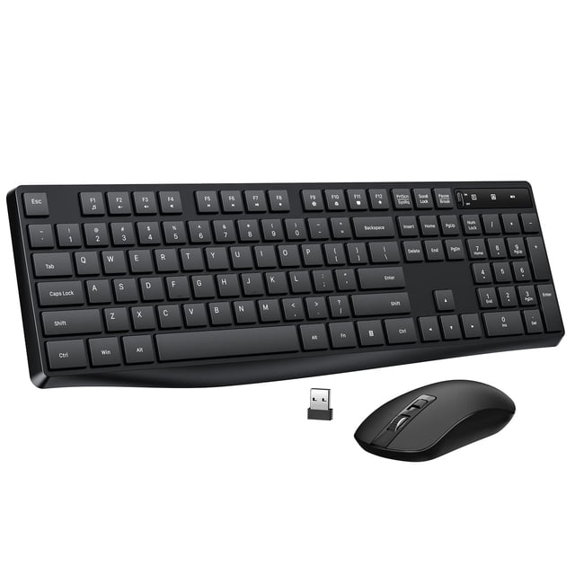 Combo de teclado y ratón inalámbricos Lovaky de tamaño completo, negro