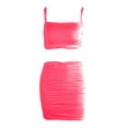thumbnail image 5 of OJSFQUFP Two Piece Short Sets for Women Summer Women Sexy Ruched Crop Top Bodycon Skirt 2 Piece Outfits Dress, 5 of 5