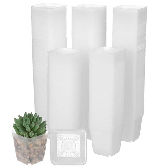 200 Pcs Clear Nursery Pots, 3.1 x 2.7 x 1.9 in Plastic Square Flower Pots, Seed Starting Pots with Drainage Holes, Succulent Planter for Garden Office Balcony Indoor Outdoor Plant