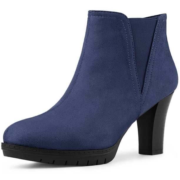 Botines Chelsea Allegra K Talón De Bloque Impreso Punta Redonda Con Plataforma Para Mujer Azul Oscuro 37