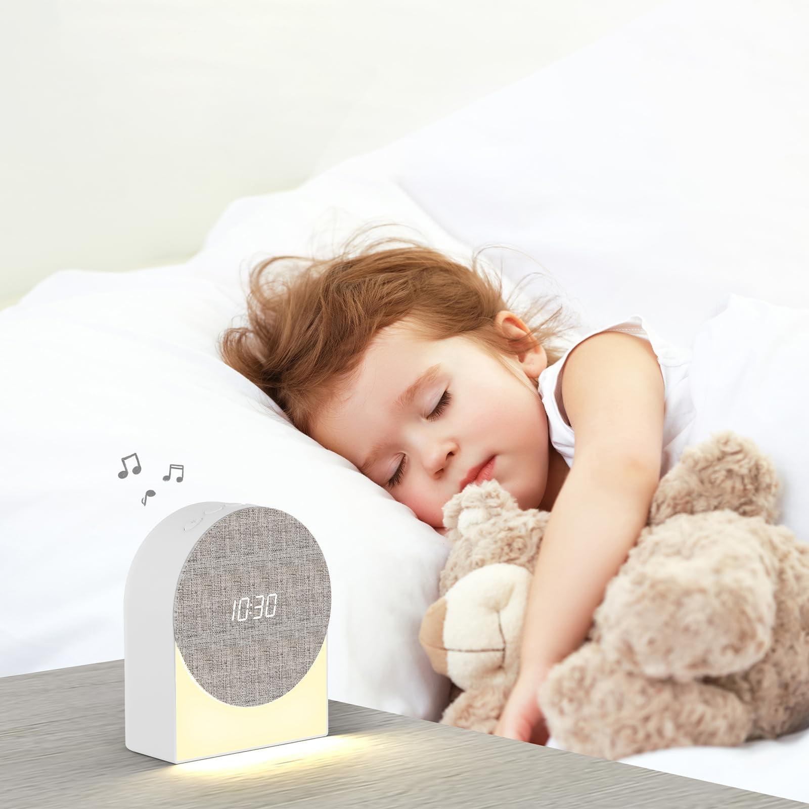Generic Bedside Dream Machine, White Noise Sound Machine, Sunrise Alarm Clock with Night Light, 4 in 1 Music Speaker, Sleeping Soother with 6 Sounds (9*4.6*11cm)