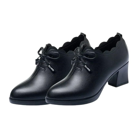 

Women Low Heel Shoes Women S Chunky Low Block Heels Pointed Toe Comfortable Platform Black Dress Shoes Low Block PU for Leisure Party Ladies 40