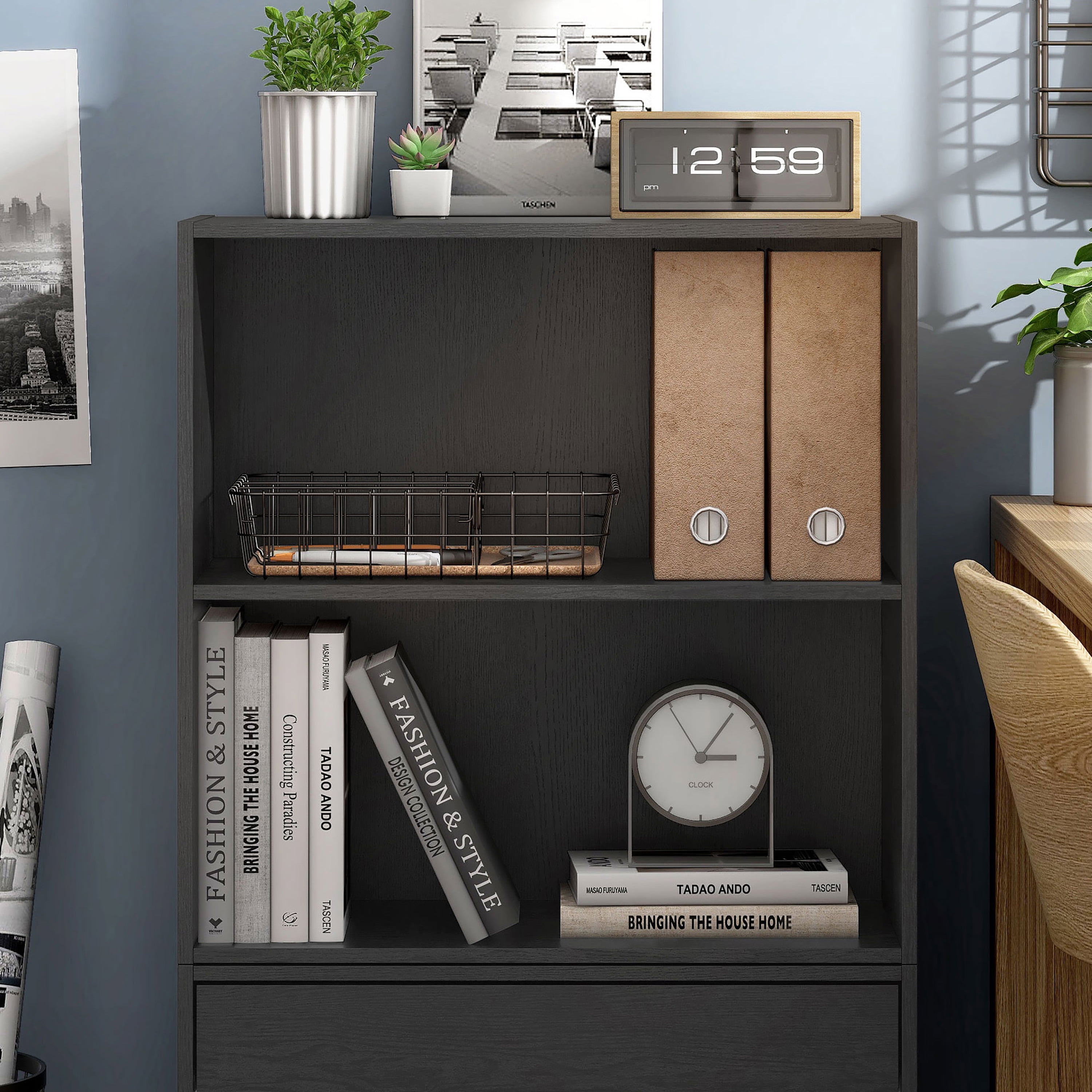 Furniture of America Brooks Stackable 2-Tier Wood Black Bookcase