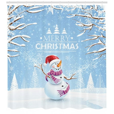 Christmas Shower Curtain Cute Snowman In A Snowy Winter Day With