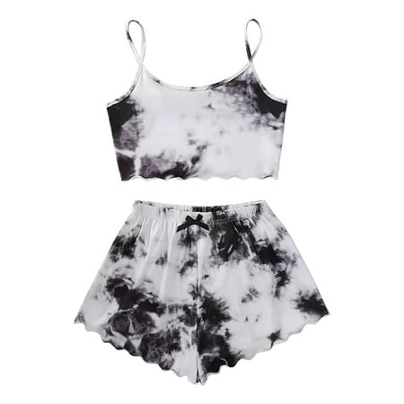 

ASEIDFNSA Women S Pajama Bottoms Plaid Pajamas for Women Women Tie Dye Printing Sleepwear Set Pajamas Sleeveless Cami Shorts Lingerie Slim Sleepwear Set