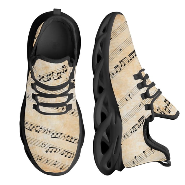 Zapatos planos con estampado de notas musicales de moda para mujer, zapatillas deportivas cómodas con plataforma y cordones.