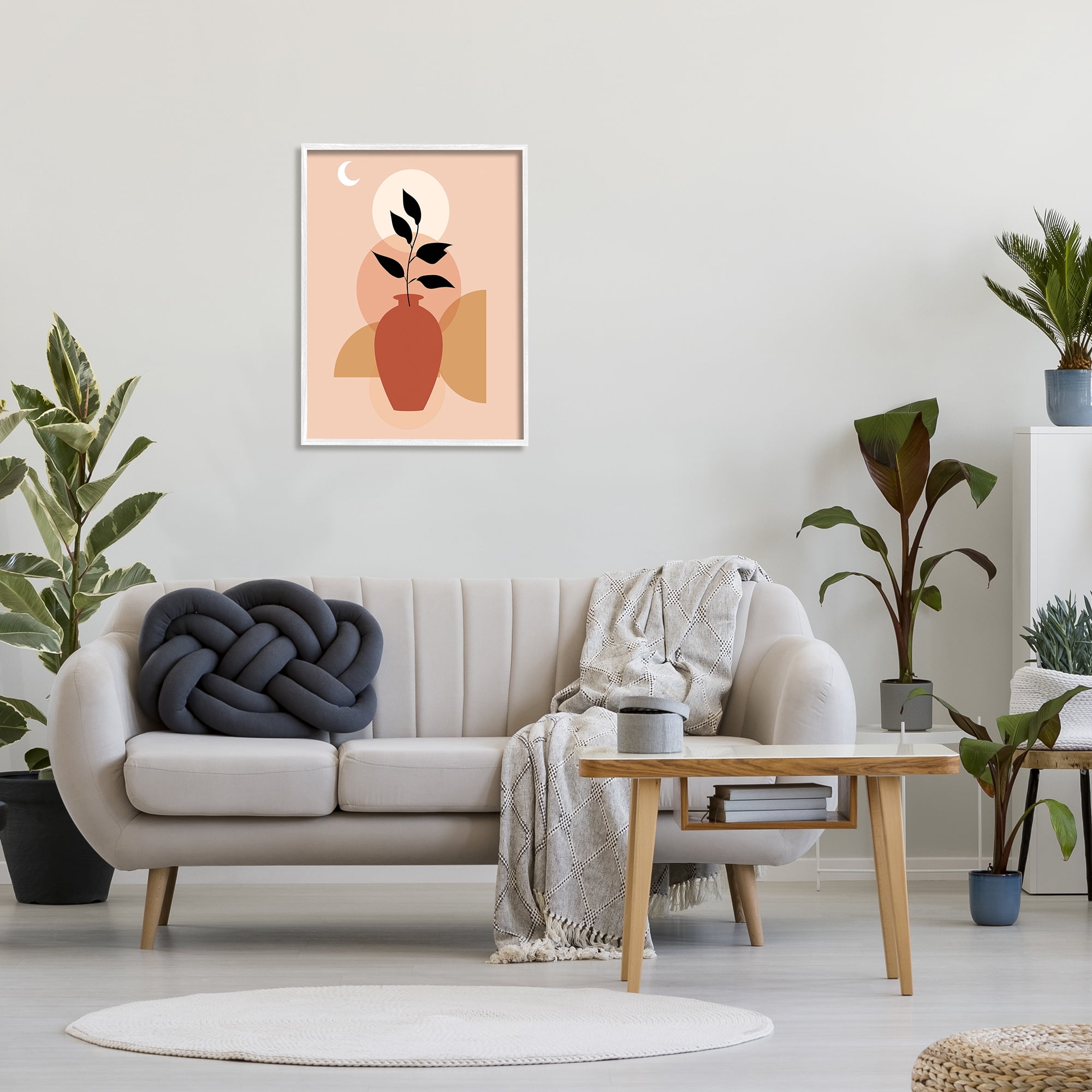 Stupell Industries Boho Vase & Moon Botanical & Floral Painting White Framed Art Print Wall Art, 24 x 30